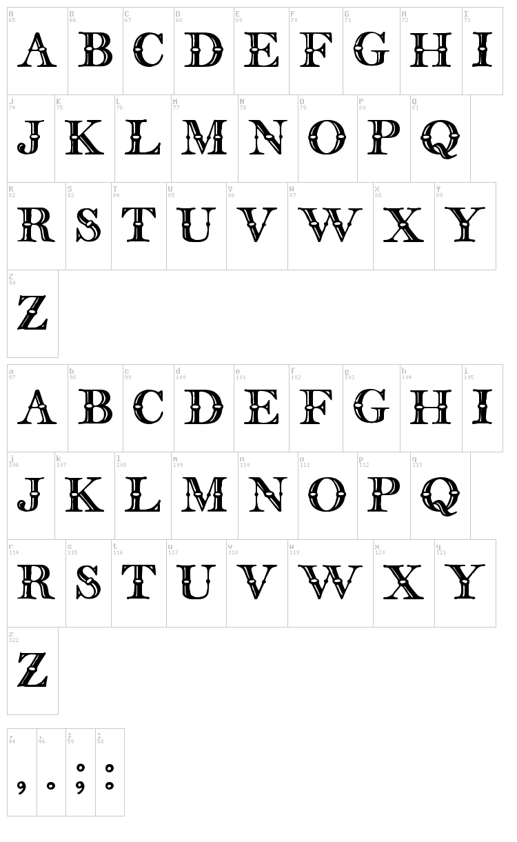English Two Line TFB font map